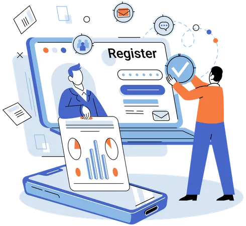 Man doing online registration  Illustration