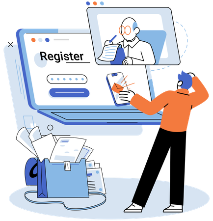 Man doing online registration  Illustration