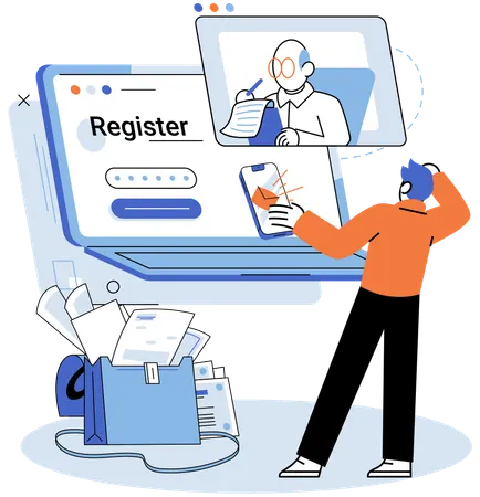 Man doing online registration  Illustration