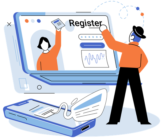 Man doing online registration  Illustration