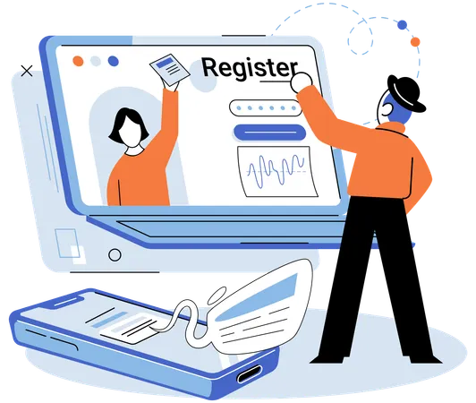 Man doing online registration  Illustration