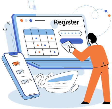 Man doing online registration  Illustration