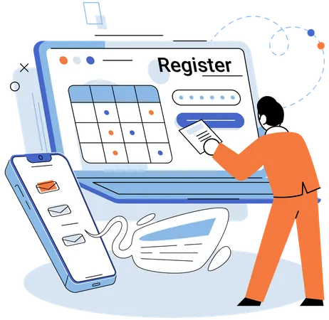 Man doing online registration  Illustration