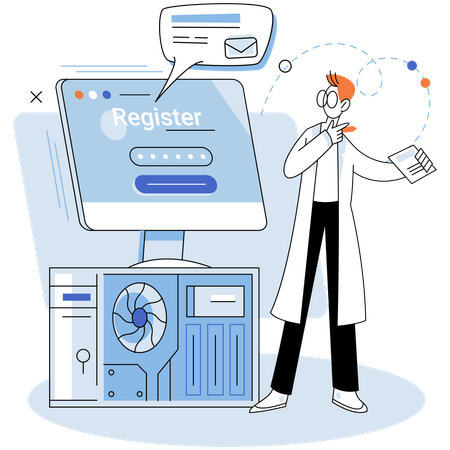 Man doing online registration  Illustration