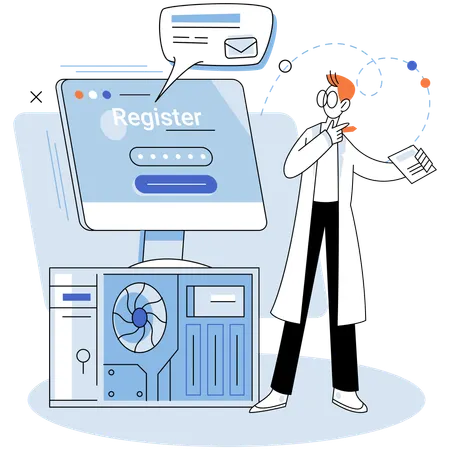 Man doing online registration  Illustration