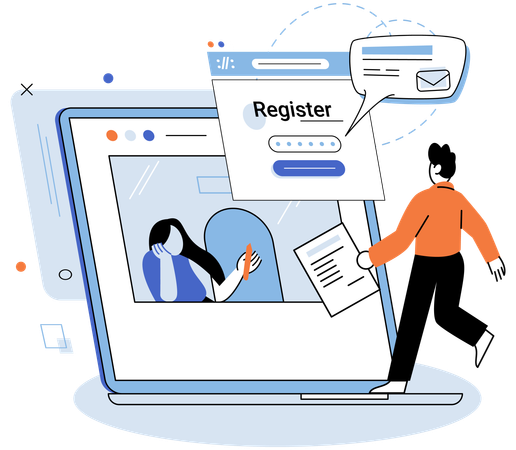 Man doing online registration  Illustration