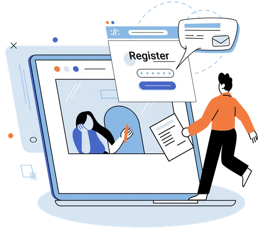 Man doing online registration  Illustration