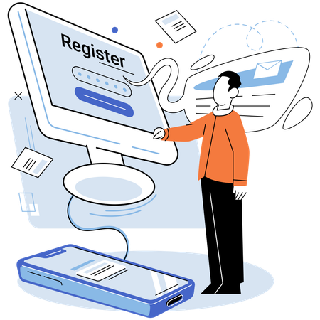 Man doing online registration  Illustration
