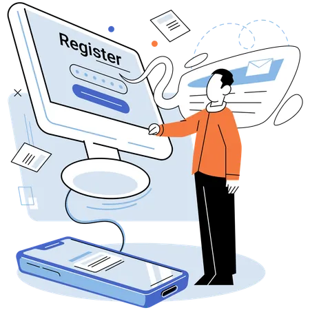 Man doing online registration  Illustration