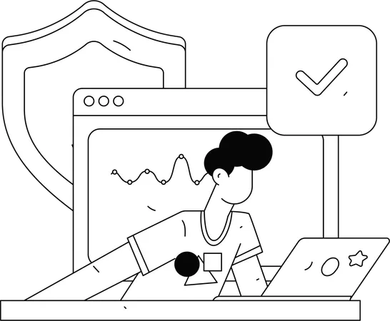 Man doing online research on cyber security  Illustration
