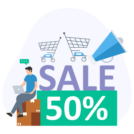 Man doing online sale shopping  Illustration