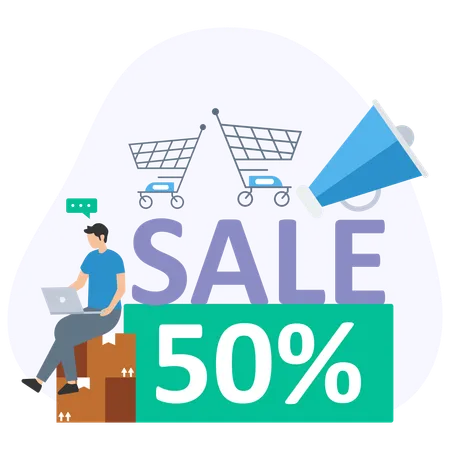 Man doing online sale shopping  Illustration