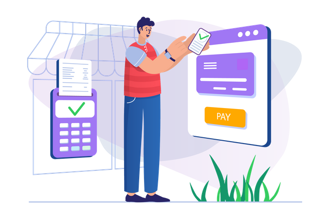 Man doing online secure payment  Illustration