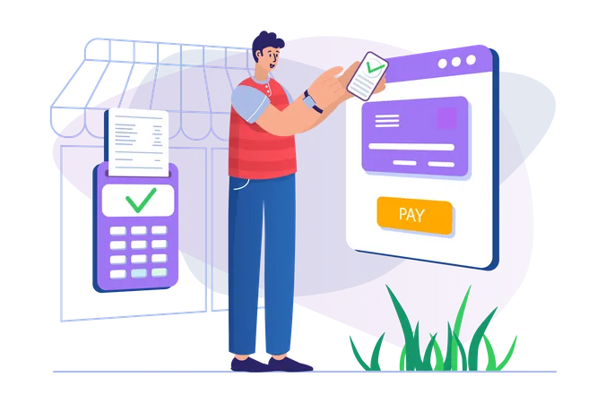 Man doing online secure payment  Illustration