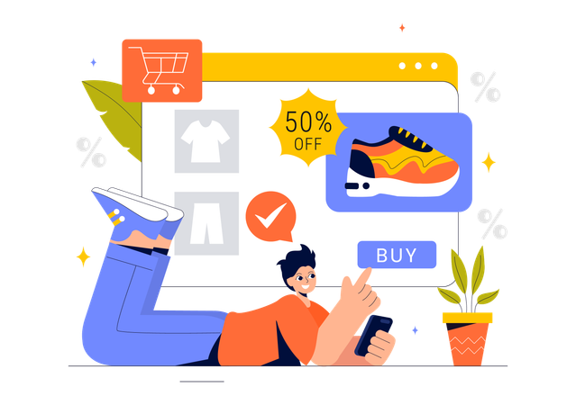 Man doing online shoe shopping  Illustration