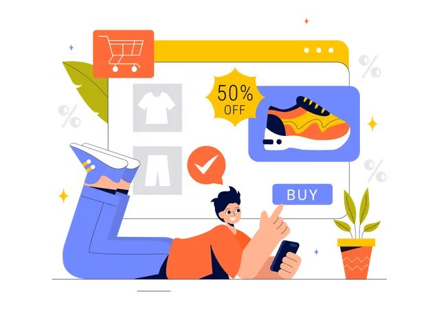 Man doing online shoe shopping  Illustration