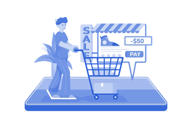 Man Shopping Online Illustration Concept On A White Background Illustration
