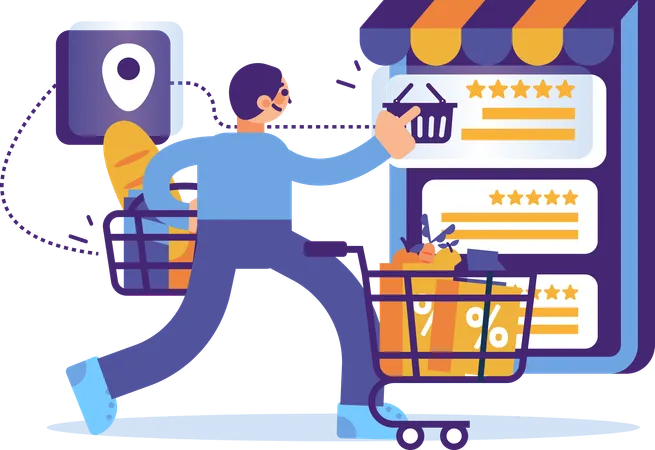 Illustration Of A Man Shopping Online Because Of Technological Advances Shopping Can Be Done Anywhere And Anytime This Illustration Is Ideal For Presentations Or Modern Technology Campaigns Illustration
