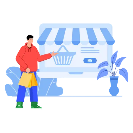 Man doing online shopping Illustration