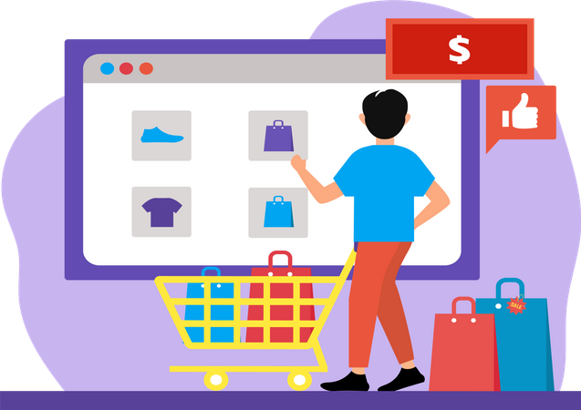 Man doing Online Shopping  Illustration