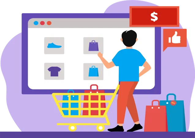 Man doing Online Shopping  Illustration