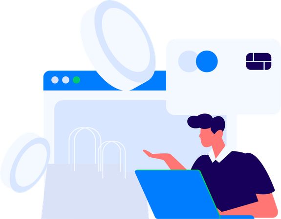 Man doing online shopping and paying via card  Illustration