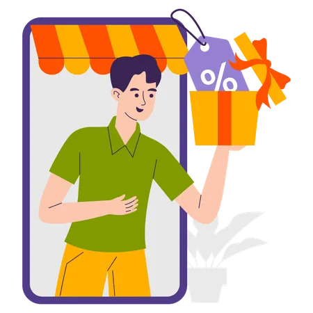 Man Doing Online Shopping During Discount  Illustration