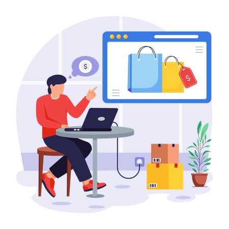 Man doing online shopping for his wife  Illustration