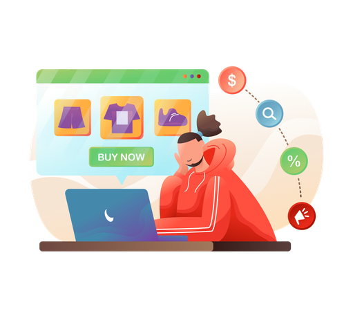 Man doing online shopping from Ecommerce site  Illustration