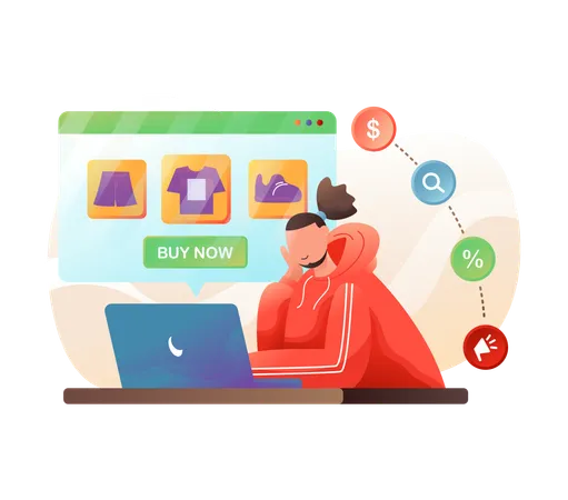 Man doing online shopping from Ecommerce site  Illustration