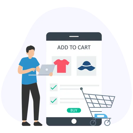 Man doing online shopping  Illustration