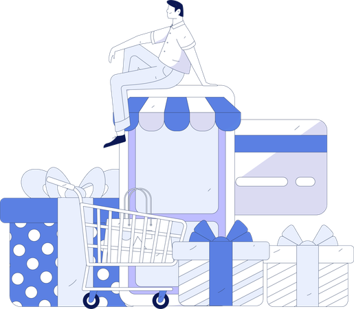 Man doing online shopping  Illustration