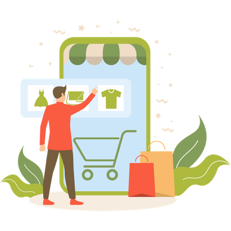 Man doing online shopping  Illustration