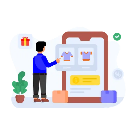 Man doing online shopping  Illustration