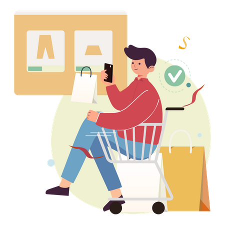 Man doing online shopping  Illustration