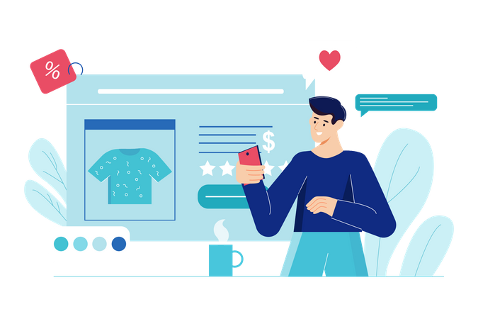 Man doing online shopping  Illustration