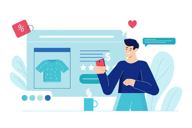 Man doing online shopping  Illustration