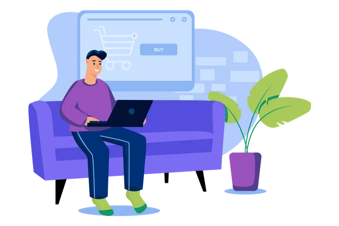 Man doing online shopping  Illustration