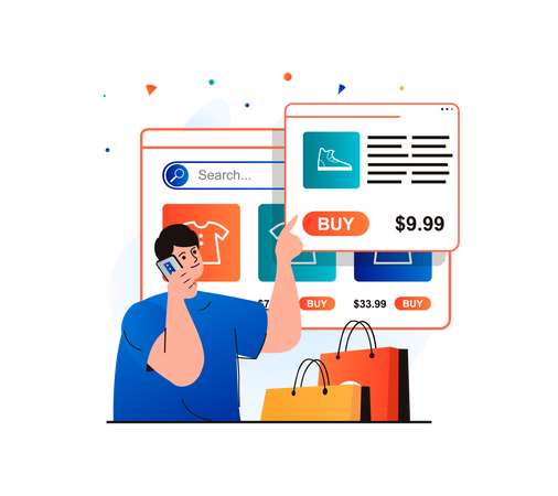 Man doing online shopping  Illustration