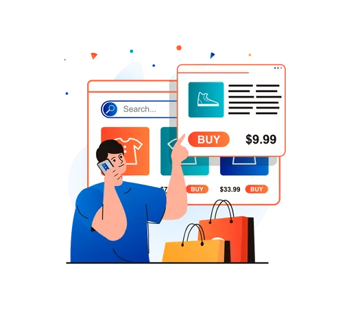 Man doing online shopping  Illustration