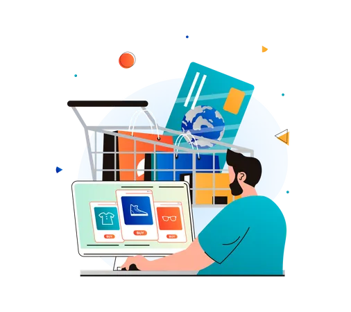 Man doing online shopping  Illustration