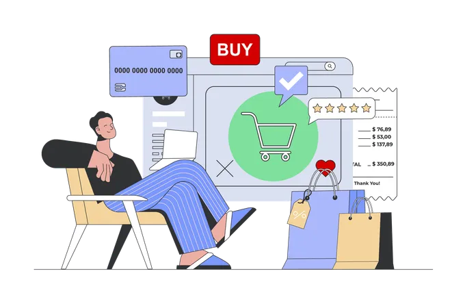 Man doing online shopping  Illustration