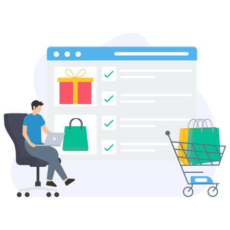 Man Doing Online Shopping  Illustration