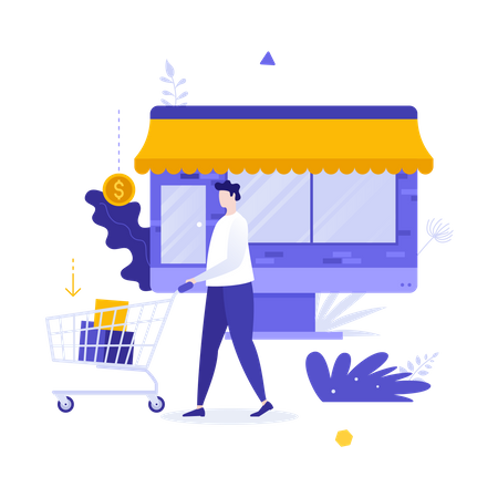 Man doing online shopping  Illustration