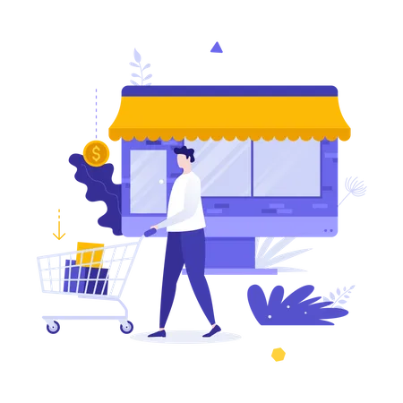 Man doing online shopping  Illustration