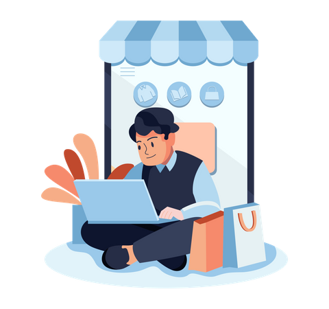 Man doing online shopping  Illustration