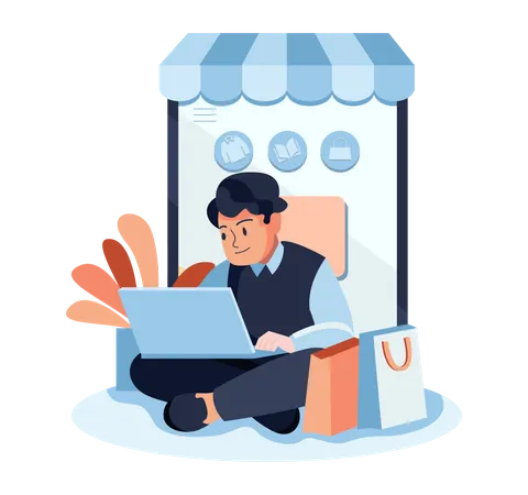 Man doing online shopping  Illustration