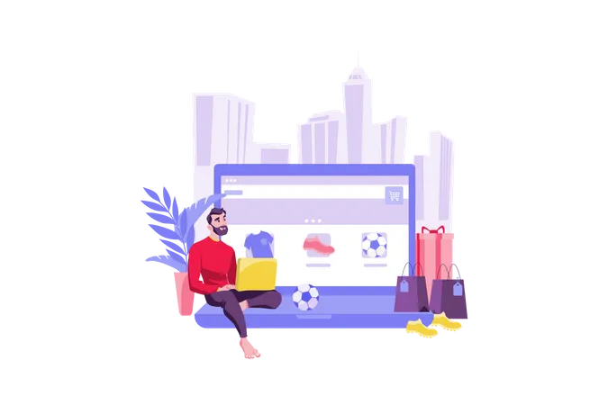 Man doing online shopping  Illustration