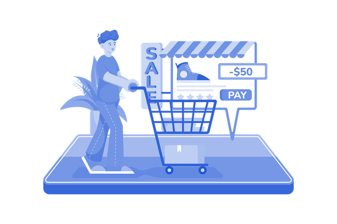 Man doing online shopping  Illustration