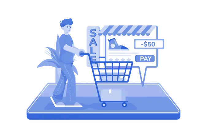 Man doing online shopping  Illustration